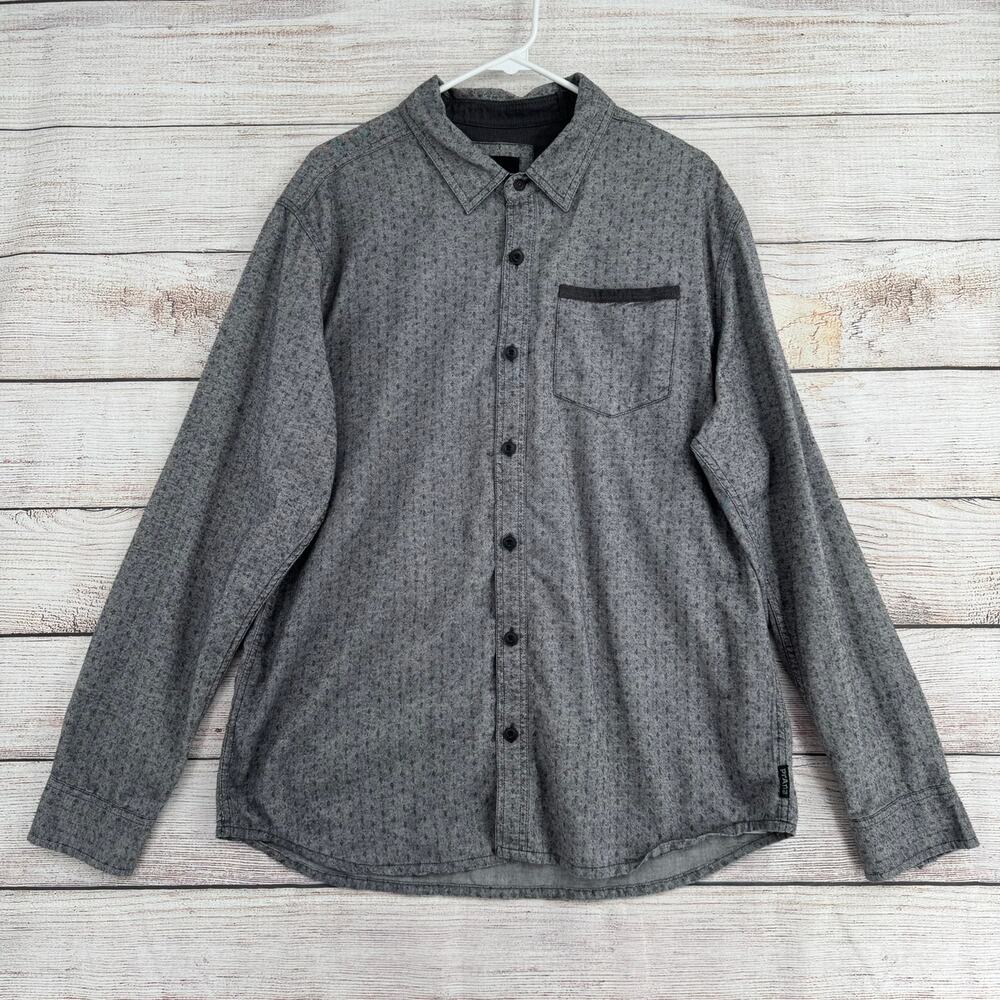 prAna Dover Button Down Shirt Mens XL Gray‎ Geometric Print Long Sleeve